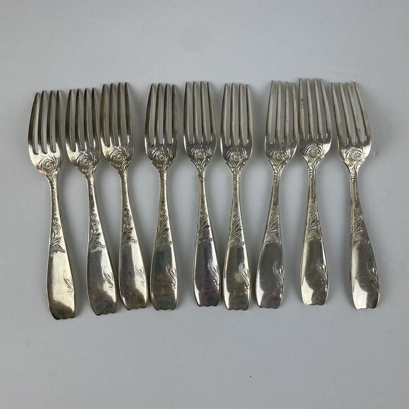 Gorham Royal Flowering Crown 1887 Silver Plate 12 Dinner 9 Salad Forks 1 Spoon - Picture 10 of 16